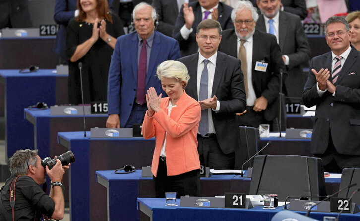 Ursula von der Leyen Europako Batzordeko presidentea, Europako Batasunaren egoerari buruzko hitzaldiaren ondoren.