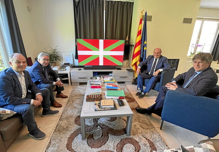 Jordi Turull, Joseba Aurrekoetxea, Andoni Ortuzar y Carles Puigdemont, ayer.