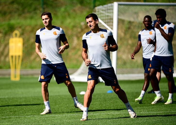 Mikel Oyarzabal, en el último entrenamiento antes del partido contra el Inter.