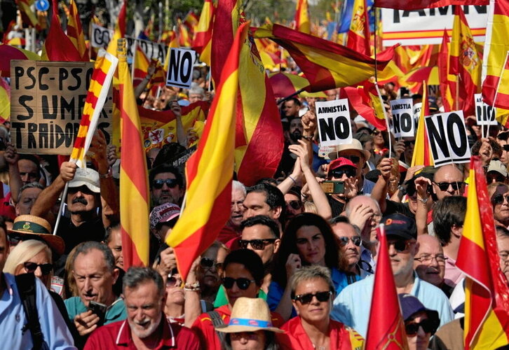 Aspecto a la movilización unionista de ayer en Barcelona.