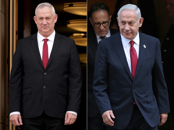 El exmilitar Benny Gantz, a la izquierda, pasará a formar parte del Gobierno de emergencia de Netanyahu.