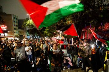 Manifestación en Sao Paulo en defensa del pueblo palestino.