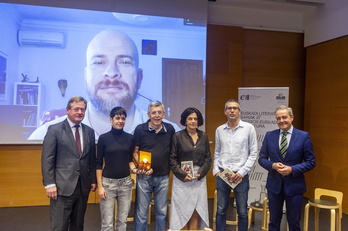 Gainerako Euskadi Literatura saridunak, astelehen honetan Gasteizen emandako prentsaurrekoan.