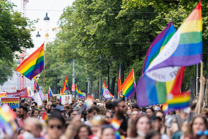 Manifestación del día del orgullo LGTBI de 2021 en Viena.
