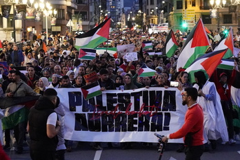 Manifestación en apoyo al pueblo palestino en Bilbo.