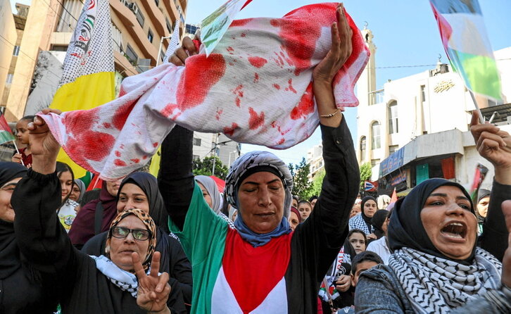Manifestación en solidaridad con Gaza en Beirut.