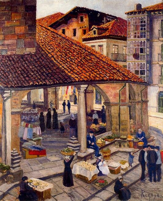 Mercado en Durango, 1907, pintado por Regoyos.