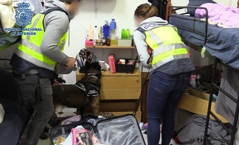 Policías inspeccionan uno de los pisos donde se explotaba sexualmente a mujeres en Gasteiz.