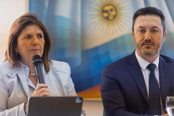 La candidata de Juntos por el Cambio, Patricia Bullrich, con su segundo, Luis Petri. 