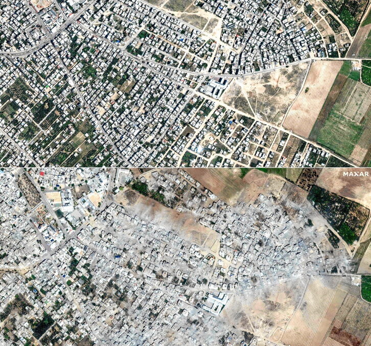 Imagen de satélite de la destrucción en Beit Hanun, al norte de la Franja de Gaza.