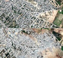 Imagen de satélite de la destrucción en Beit Hanun, al norte de la Franja de Gaza.