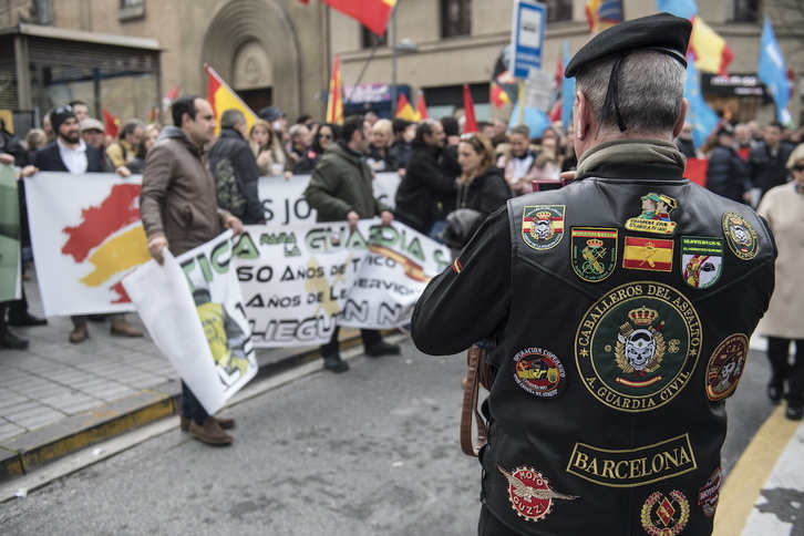 Esta movilización de Jucil en Iruñea en 2020 ya criticó una decisión de Sánchez: la transferencia de Tráfico a la Policía Foral.