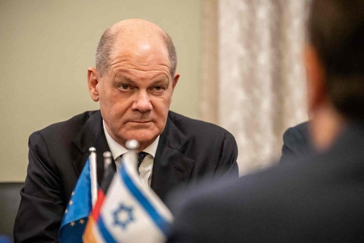 El canciller alemán, Olaf Scholz, en su reciente visita a Israel.