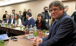 Carles Puigdemont, en la reunión de la dirección de Junts celebrada el jueves en Bruselas.