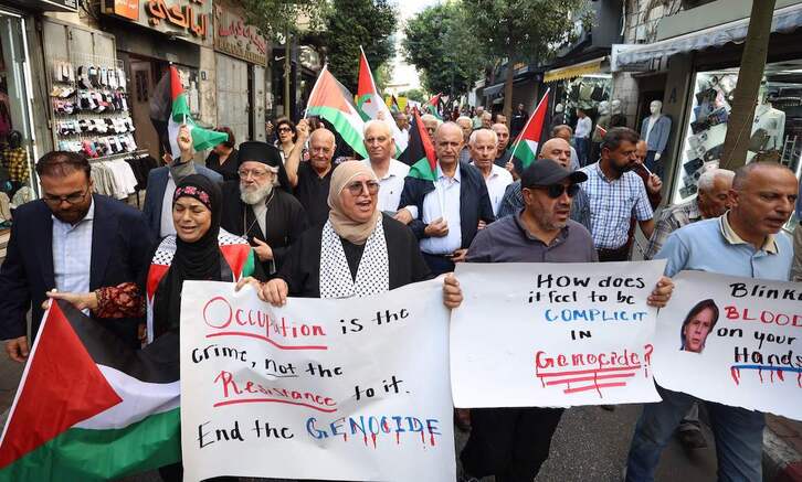 Protestas en Ramallah por la visita de Antony Blinken.