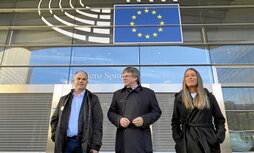 Jordi Turull, Carles Puigdemont y Miriam Nogueras, el pasado viernes en Bruselas.