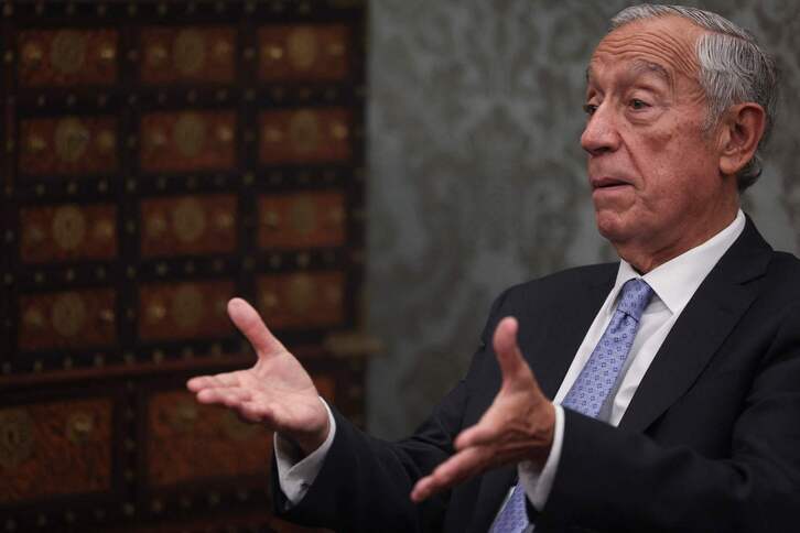 El presidente de Portugal, Marcelo Rebelo de Sousa, durante una de las reuniones con los partidos con representación parlamentaria. 