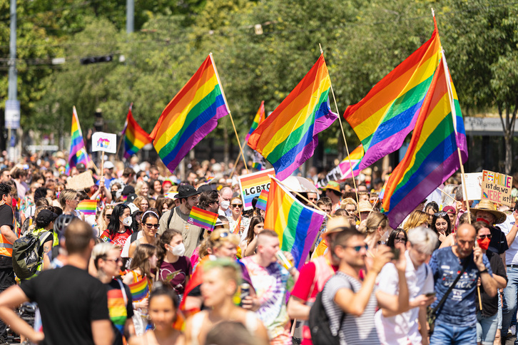 Manifestación del día del orgullo LGTBI de 2021 en Viena. 