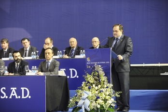 Jokin Aperribay, en el discurso para su reeleción en la Junta de 2013, en la que anunció el plan de construir el nuevo Anoeta.