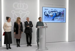 María Chivite, junto a sus tres vicepresidentes, valoró sus primeros cien días de Gobierno.