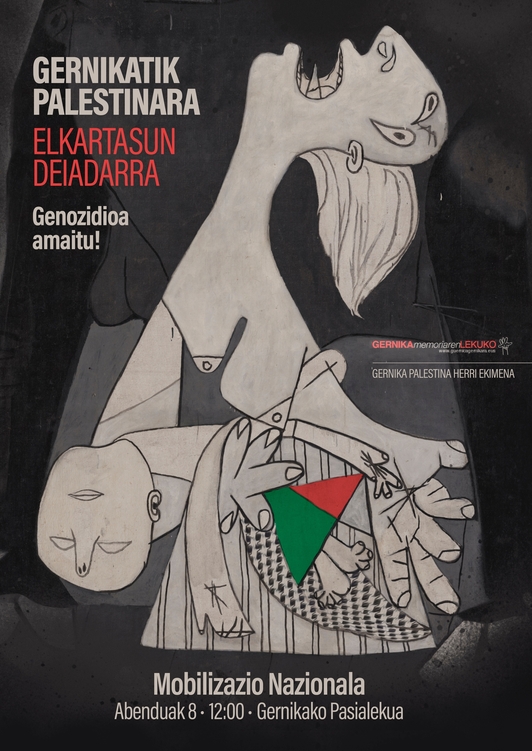 ‘Guernica’ eta Palestinako ikurrak biltzen ditu deialdi honetako kartelak.