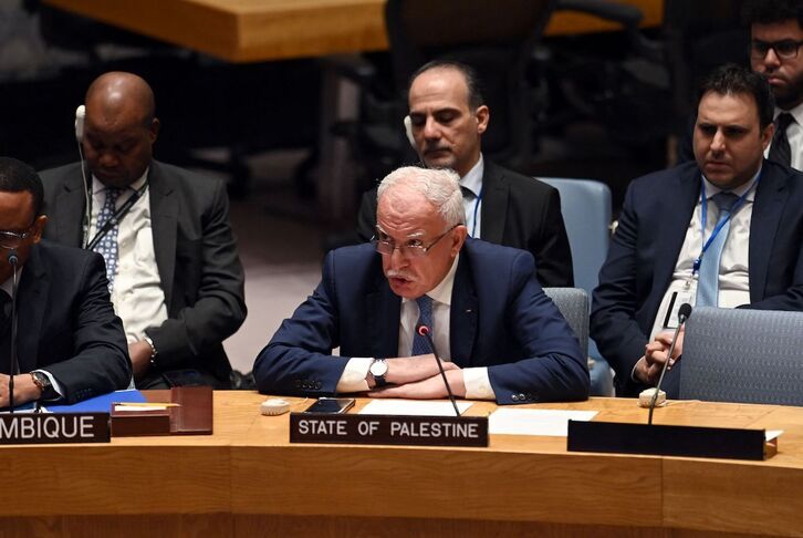 El Ministro de Asuntos Exteriores de Palestina, Riyad Al-Maliki, durante una reunión del Consejo de Seguridad de la ONU.