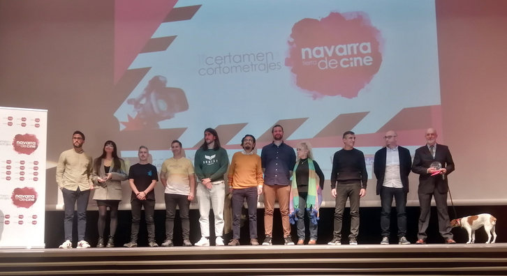 Ganadores y finalistas de navarra, Tierra de Cine en la gala celebrada este viernes en Azkoien.