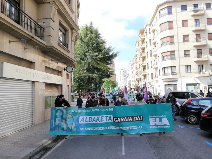 Movilización del Primero de Mayo de ELA en Iruñea en 2021.
