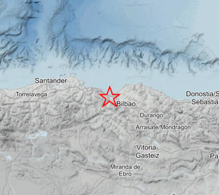 Epicentro del terremoto que se ha sentido en Muskiz, ofrecida por el Instituto Geográfico Nacional.