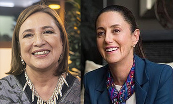 De izquierda a derecha, Xóchitl Galvez y Claudia Sheinbaum, las dos candidatas a la presidencia de México.