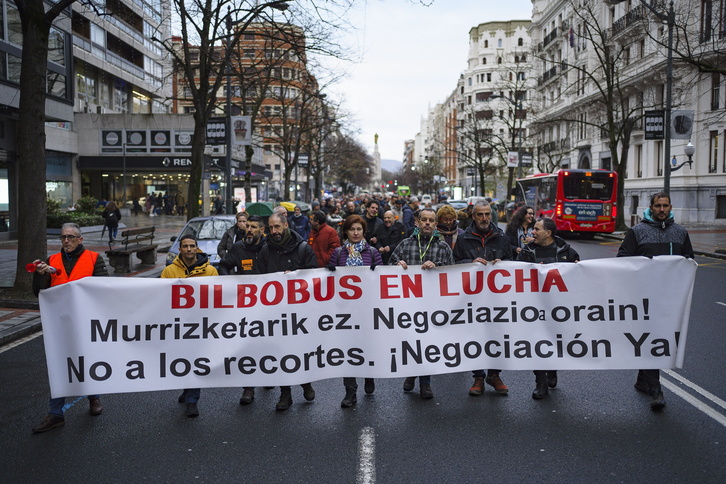 Protesta de los trabajadores de Bilbobus el pasado 21 de diciembre.