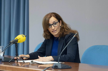 La ministra española de Sanidad, Mónica García, en la comparecencia que ha ofrecido este miércoles.