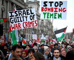 Manifestación en Londres en respaldo a los hutíes y gazatíes.