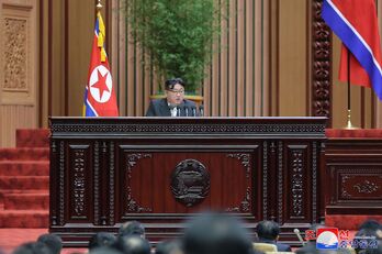 Kim Jong Un durante su intervención.