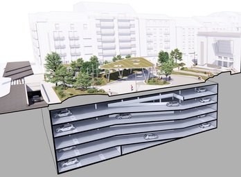 Infografía del proyecto del nuevo parking y plaza del Ensanche, en el centro de Bilbo.