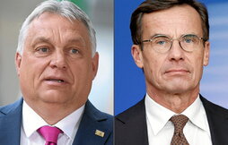 El primer ministro húngaro, Viktor Orban (i), invitó a «negociar» a su homólogo sueco, Ulf Kristersson (d).