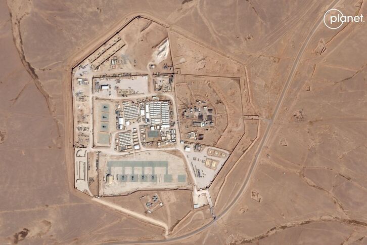 Imagen aérea de la base Tower 22, donde milicias iraquíes mataron a soldados de EEUU. 