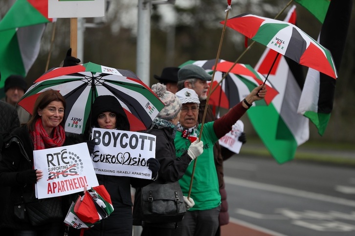 Eurovisioni boikota eskatzeko protesta, Israeli parte hartzen uzteagatik.