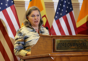 La secretaria de Estado de EEUU, Victoria Nuland, durante una visita oficial a Colombo en marzo del año pasado.