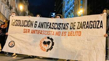Movilización en la capital aragonesa en 2021 para pedir la absolución de los Seis de Zaragoza.
