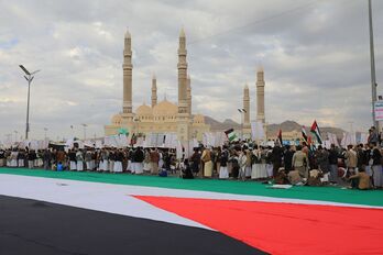 Manifestación en Saná en apoyo a Palestina este viernes. 