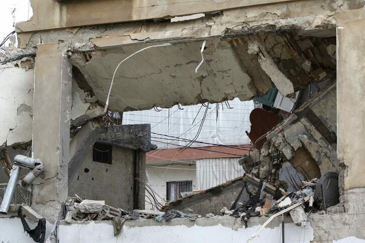 Estado en el que ha quedado uno de los edificios atacados por Israel en Líbano.