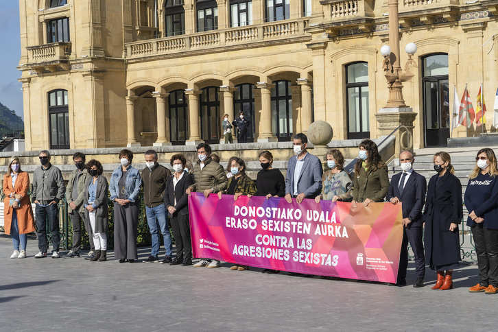 Imagen de archivo de una concentración en Donostia contra la violencia machista. 