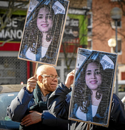 Movilización por Gabriel Reyes en Iruñea el 4 de febrero. Según fuentes policiales, «todo parece indicar» que que podría ser la mujer hallada ayer en el Arga.