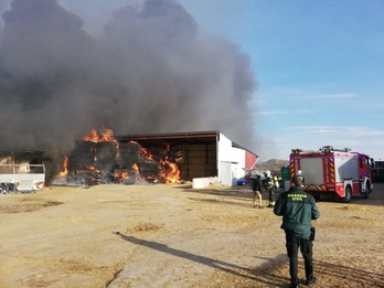 Imagen del incendio declarado en una granja de Artaxoa.