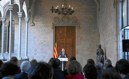 El president, Pere Aragonès, durante la rueda de prensa en la que anuncio el adelanto electoral para el 12 de mayo.