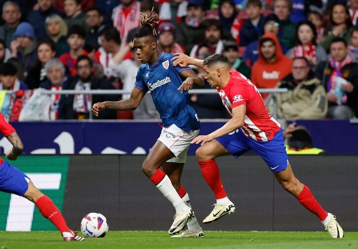 Nico Williams, en el partido contra el Atlético de Madrid en el Metropolitano.