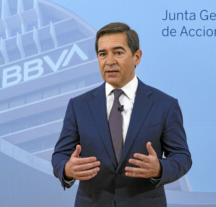 Carlos Torres Vila, presidente del BBVA, en la junta de accionistas de 2022.