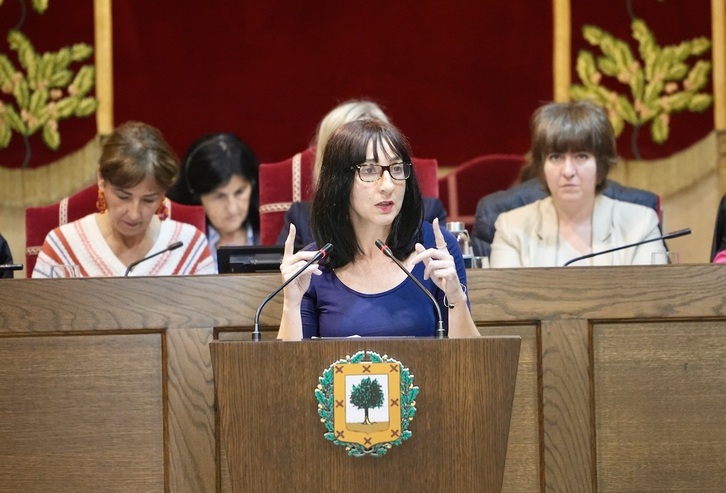 La juntera de EH Bildu Arantza Sarasola, en un momento de su intervención en el Pleno de Juntas Generales.