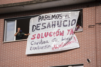 Protesta contra un desahucio en Buztintxuri (Iruñea) en 2023.